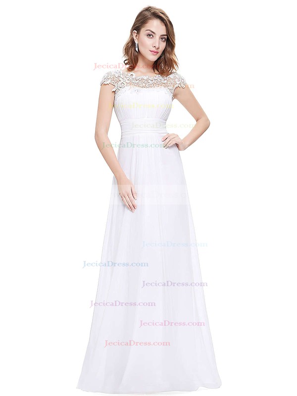 Lace Chiffon A-line Scoop Neck Ankle-length with Pleats Prom Dresses #JCD020104154