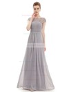 Lace Chiffon A-line Scoop Neck Ankle-length with Pleats Prom Dresses #JCD020104154
