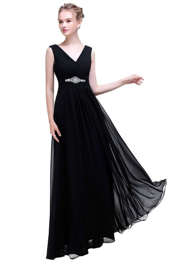 Chiffon A-line V-neck Floor-length with Crystal Brooch Prom Dresses #JCD020104156