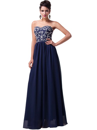 Chiffon A-line Sweetheart Floor-length with Beading Prom Dresses #JCD020104157
