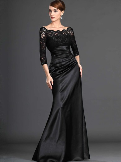 Lace Satin Ball Gown Scalloped Neck Floor-length with Ruffles Prom Dresses #JCD020104158