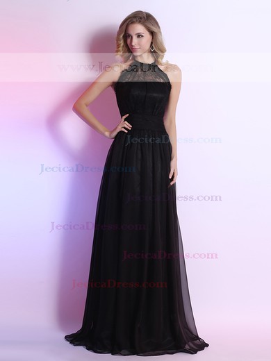 Perfect Halter Sashes / Ribbons Open Back Black Chiffon Lace Prom Dresses #JCD02023111