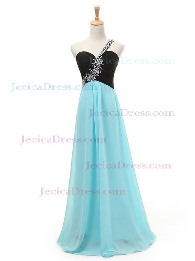 Chiffon A-line One Shoulder Floor-length with Beading Prom Dresses #JCD020104175