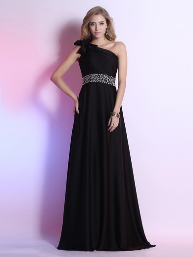 Discount Black Elastic Woven Satin with Crystal Detailing One Shoulder Prom dresses #JCD02023112