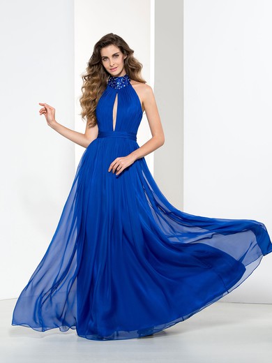 Chiffon A-line Halter Floor-length with Split Front Prom Dresses #JCD020104176