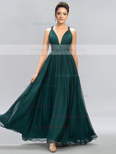 Chiffon Empire V-neck Floor-length with Ruffles Prom Dresses #JCD020104187