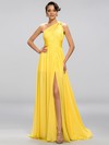 Chiffon A-line One Shoulder Sweep Train with Split Front Prom Dresses #JCD020104188