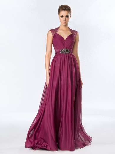 Lace Chiffon A-line V-neck Floor-length with Sashes / Ribbons Prom Dresses #JCD020104190