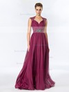Lace Chiffon A-line V-neck Floor-length with Sashes / Ribbons Prom Dresses #JCD020104190