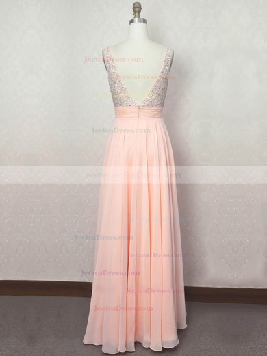 Chiffon A-line V-neck Floor-length with Crystal Detailing Prom Dresses #JCD020104195