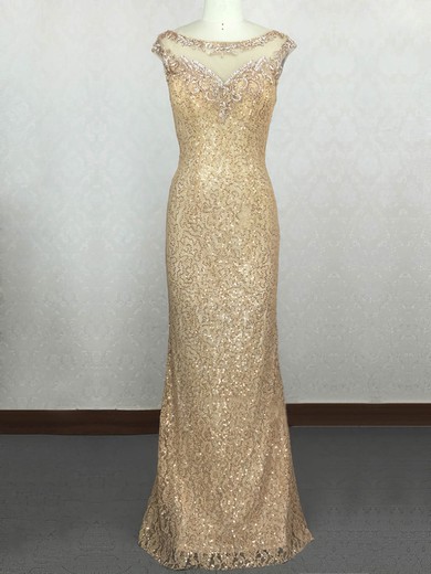 Tulle Sequined Sheath/Column Scoop Neck Floor-length with Beading Prom Dresses #JCD020104201