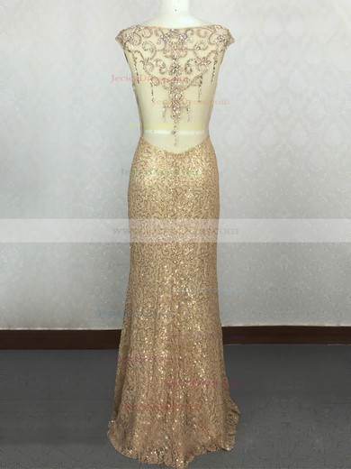Tulle Sequined Sheath/Column Scoop Neck Floor-length with Beading Prom Dresses #JCD020104201