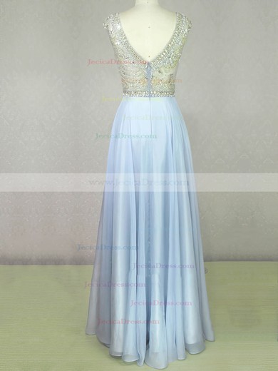 Chiffon Tulle A-line Scoop Neck Floor-length with Beading Prom Dresses #JCD020104210