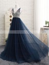 Tulle Princess V-neck Sweep Train with Crystal Detailing Prom Dresses #JCD020104226