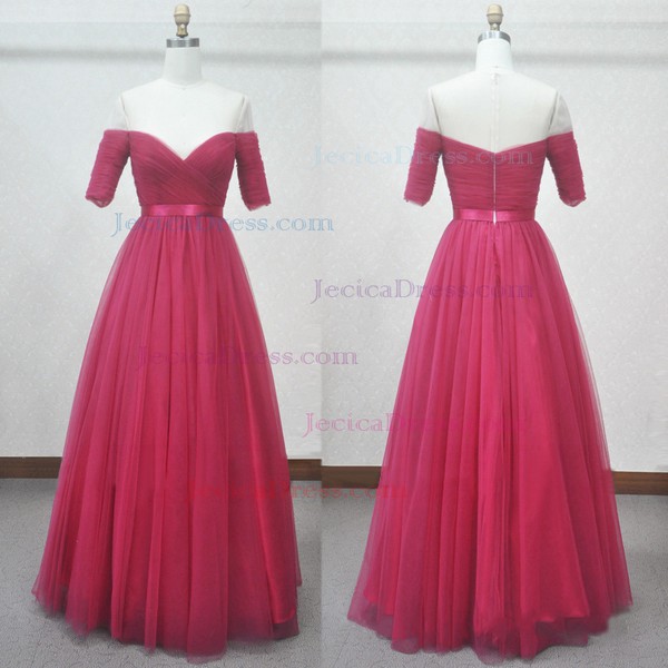 Tulle Princess Scoop Neck Floor-length with Sashes / Ribbons Prom Dresses #JCD020104227
