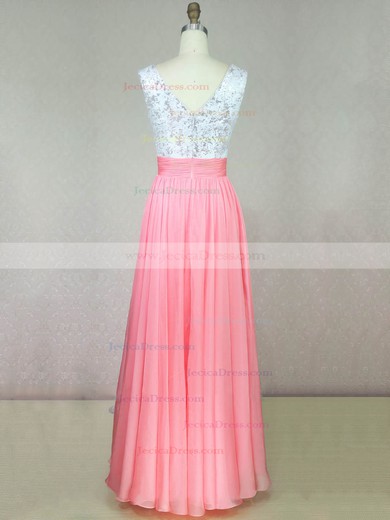 Chiffon Sequined A-line V-neck Floor-length with Ruffles Prom Dresses #JCD020104235