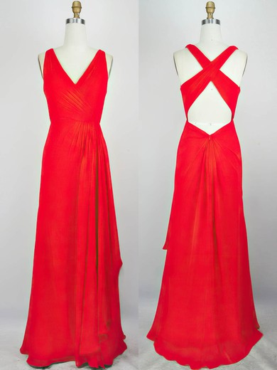 Chiffon A-line V-neck Floor-length with Split Front Prom Dresses #JCD020104238