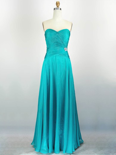 Chiffon A-line Sweetheart Floor-length with Crystal Brooch Prom Dresses #JCD020104240