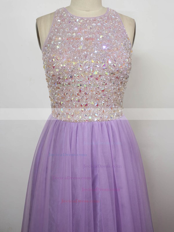 Tulle A-line Scoop Neck Floor-length with Crystal Detailing Prom Dresses #JCD020104251