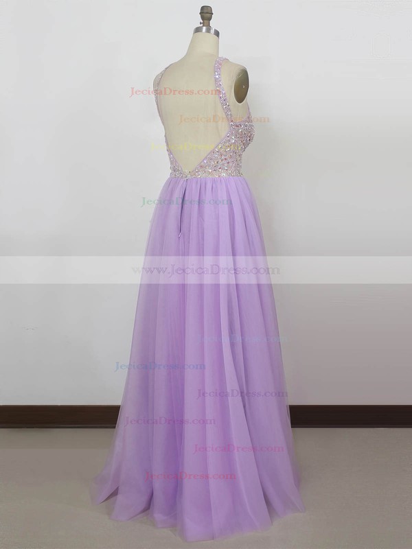 Tulle A-line Scoop Neck Floor-length with Crystal Detailing Prom Dresses #JCD020104251