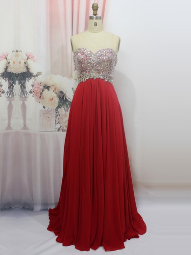 Chiffon A-line Sweetheart Floor-length with Crystal Detailing Prom Dresses #JCD020104255