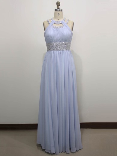 Chiffon A-line Scoop Neck Floor-length with Beading Prom Dresses #JCD020104259