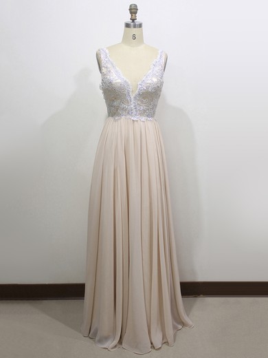 Chiffon A-line V-neck Floor-length with Appliques Lace Prom Dresses #JCD020104260