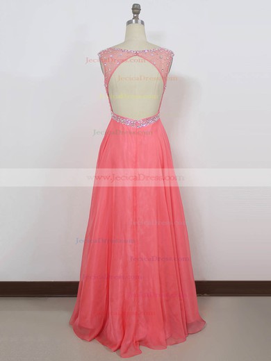 Tulle Chiffon A-line Scoop Neck Floor-length with Crystal Detailing Prom Dresses #JCD020104262
