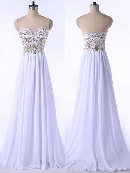 Chiffon A-line Sweetheart Floor-length with Beading Prom Dresses #JCD020104341