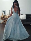 Tulle A-line V-neck Floor-length with Beading Prom Dresses #JCD020104343
