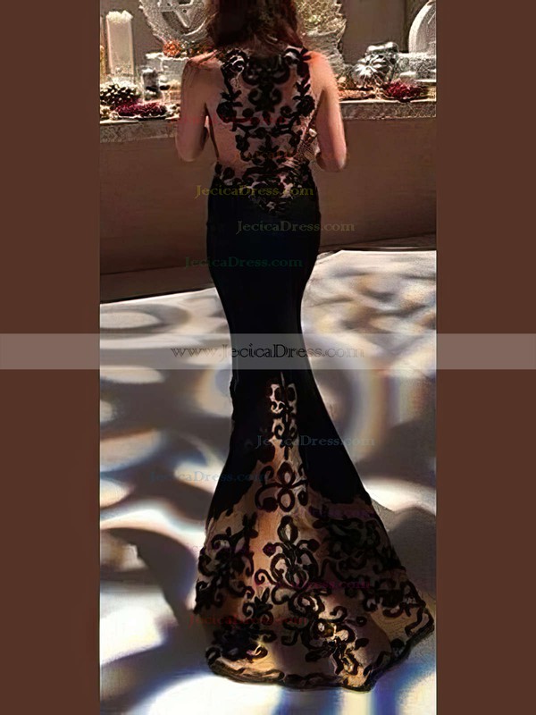 Tulle Silk-like Satin Trumpet/Mermaid Sweetheart Sweep Train with Appliques Lace Prom Dresses #JCD020104344