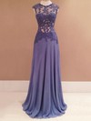 Chiffon Tulle A-line Scoop Neck Sweep Train with Appliques Lace Prom Dresses #JCD020104352