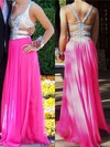 Chiffon A-line V-neck Floor-length with Crystal Detailing Prom Dresses #JCD020104366
