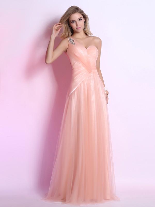 One Shoulder A-line Tulle with Beading Open Back Designer Prom Dresses #JCD02014301