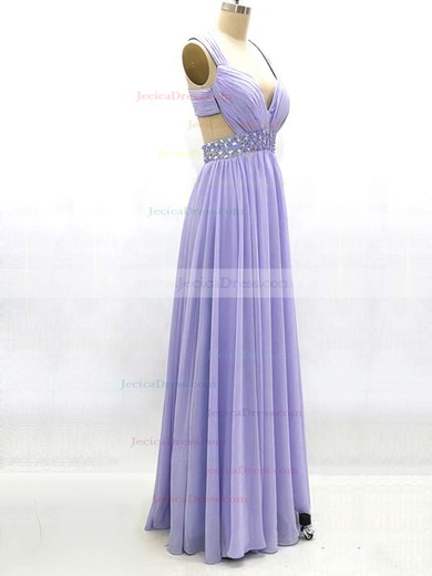 Chiffon A-line V-neck Floor-length with Beading Prom Dresses #JCD020104374