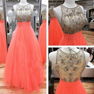 Tulle Ball Gown Scoop Neck Floor-length with Beading Prom Dresses #JCD020104379
