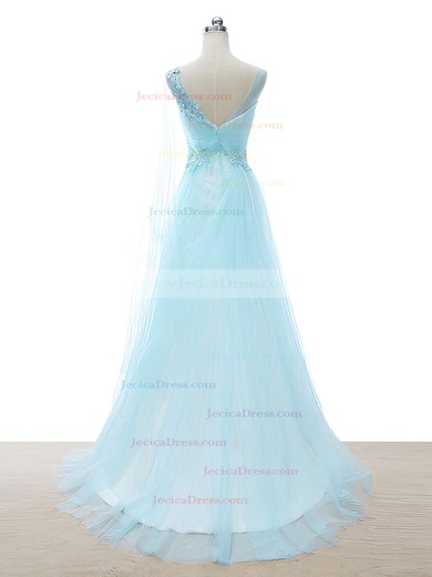 Tulle Princess V-neck Sweep Train with Beading Prom Dresses #JCD020104385