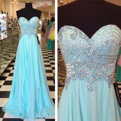 Chiffon A-line Sweetheart Floor-length with Crystal Detailing Prom Dresses #JCD020104386