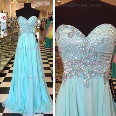 Chiffon A-line Sweetheart Floor-length with Crystal Detailing Prom Dresses #JCD020104386