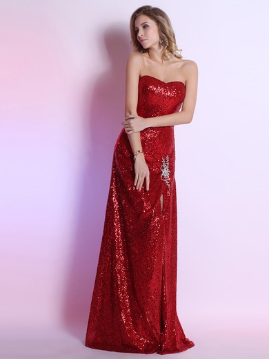 Sparkly Sweetheart Burgundy Sequined Split Front Sheath/Column Prom Dress #JCD02014302