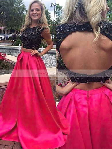Satin Tulle Ball Gown Scoop Neck Sweep Train with Beading Prom Dresses #JCD020104397