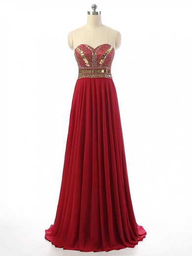 Chiffon A-line Sweetheart Floor-length with Beading Prom Dresses #JCD020104401