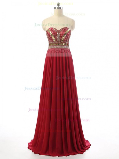 Chiffon A-line Sweetheart Floor-length with Beading Prom Dresses #JCD020104401