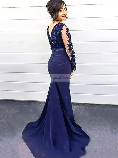 Tulle Silk-like Satin Trumpet/Mermaid Scoop Neck Sweep Train with Sashes / Ribbons Prom Dresses #JCD020104402