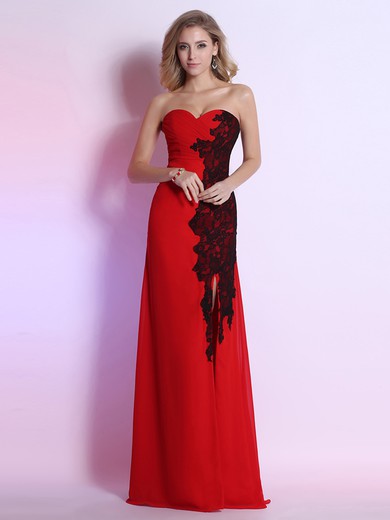 Perfect Sweetheart Split Front Sheath/Column Red Chiffon Lace Prom Dresses #JCD02023120