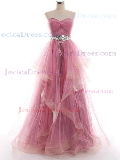 Tulle A-line Sweetheart Floor-length with Criss Cross Prom Dresses #JCD020104404