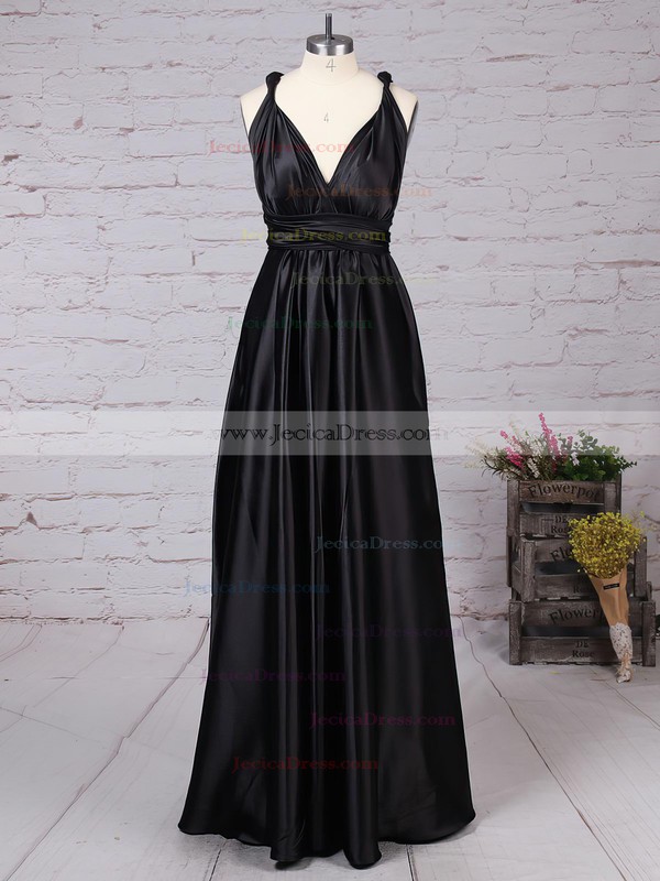 Silk-like Satin A-line V-neck Ankle-length with Ruffles Prom Dresses #JCD020104433