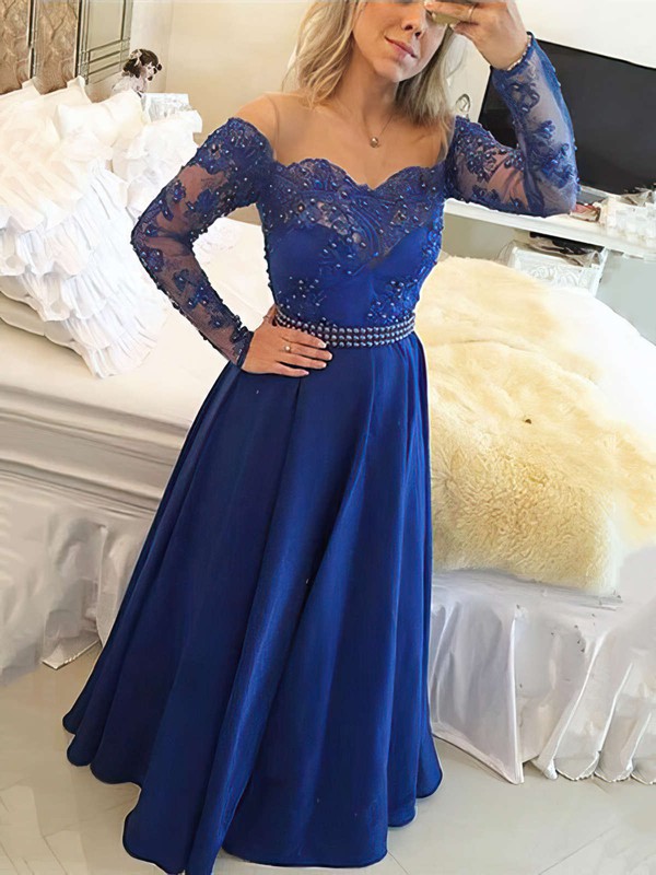 Chiffon Tulle A-line Scoop Neck Floor-length with Beading Prom Dresses #JCD020104440