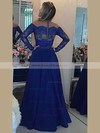 Chiffon Tulle A-line Scoop Neck Floor-length with Beading Prom Dresses #JCD020104440