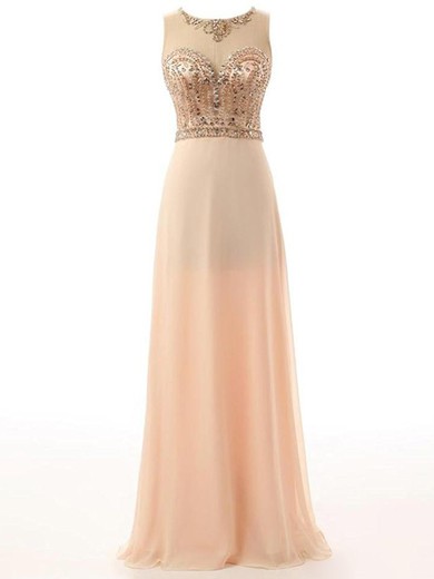 Chiffon Tulle A-line Scoop Neck Floor-length with Beading Prom Dresses #JCD020104447